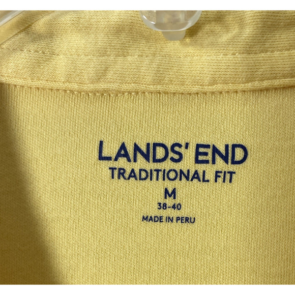 Lands' End Polo Shirt Mens Medium Yellow Golf Short Sleeve Ribbed Bottom - Picture 3 of 7